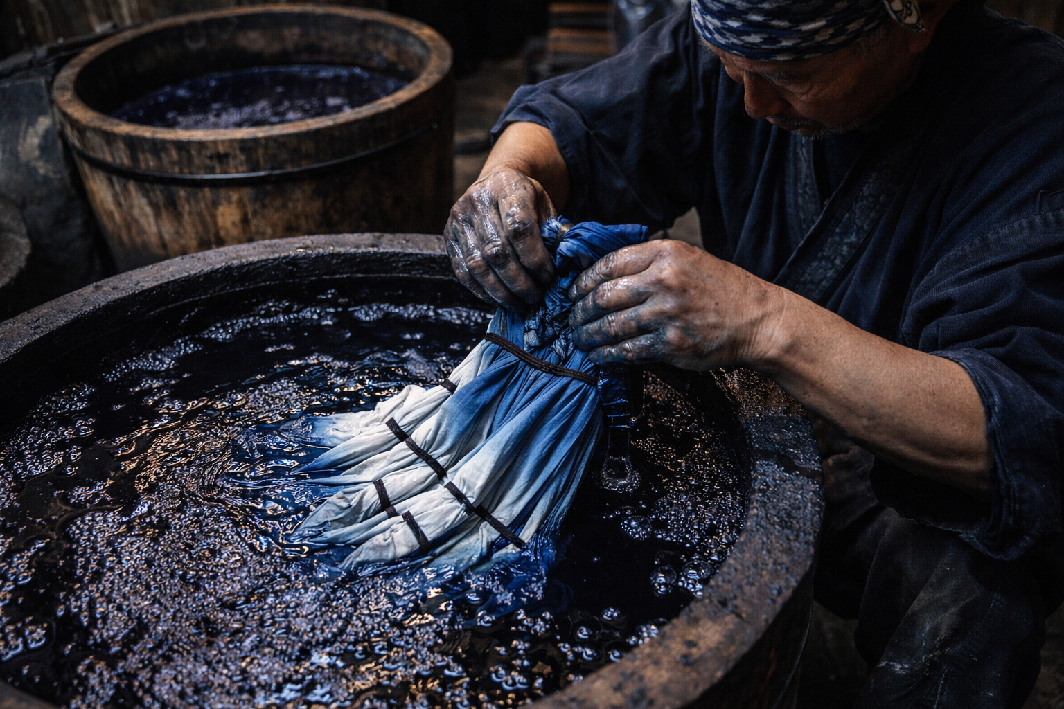 Japanese Man Using Japanese Indigo Dyeing Techniques Image Created By Kommerce 